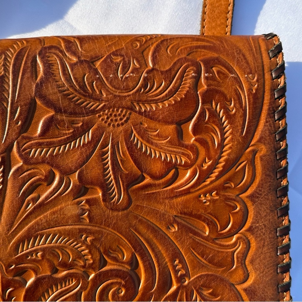 Tooled Leather Crossbody Bag - Tan - Picture 11 of 15